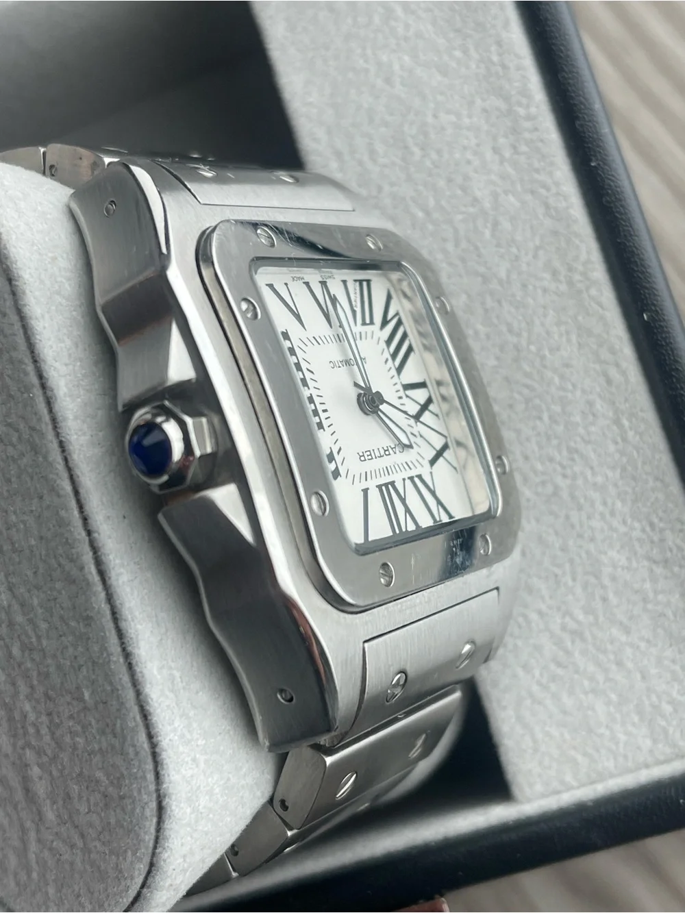 Cartier Men's Silver Stainless Steel Watch with White Dial